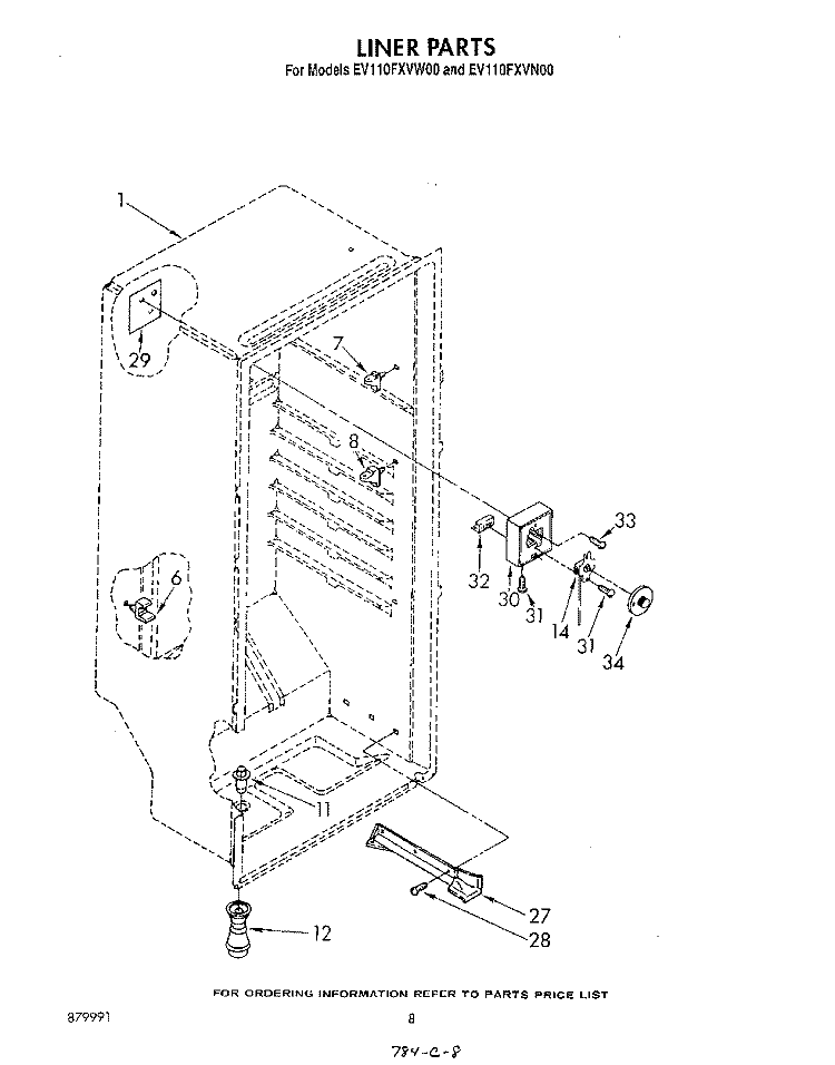 LINER Diagram and Parts List for EV110FXVW00  Whirlpool Freezer