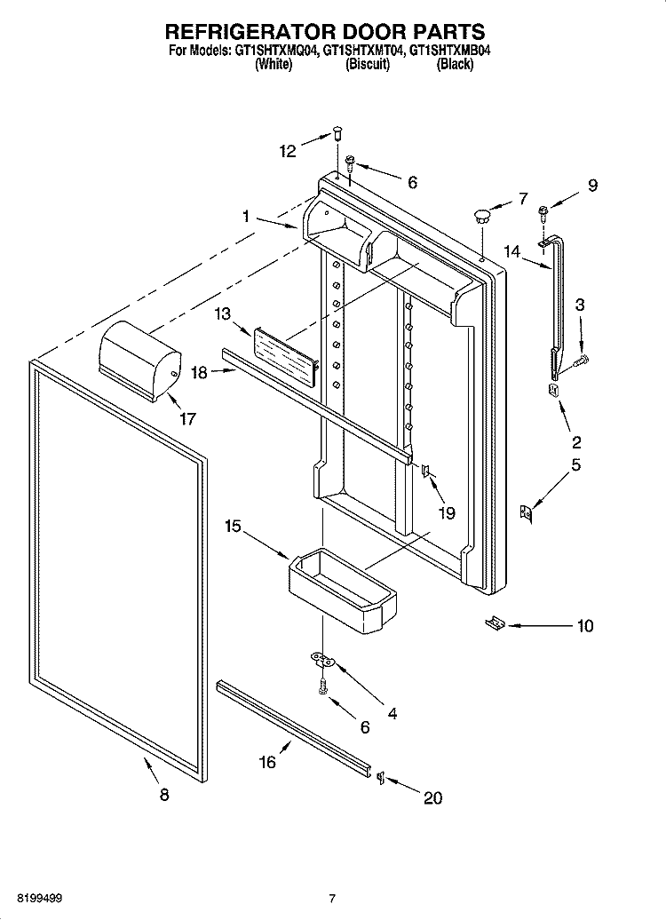 REFRIGERATOR DOOR PARTS Diagram and Parts List for GT1SHTXMB04  Whirlpool Refrigerator