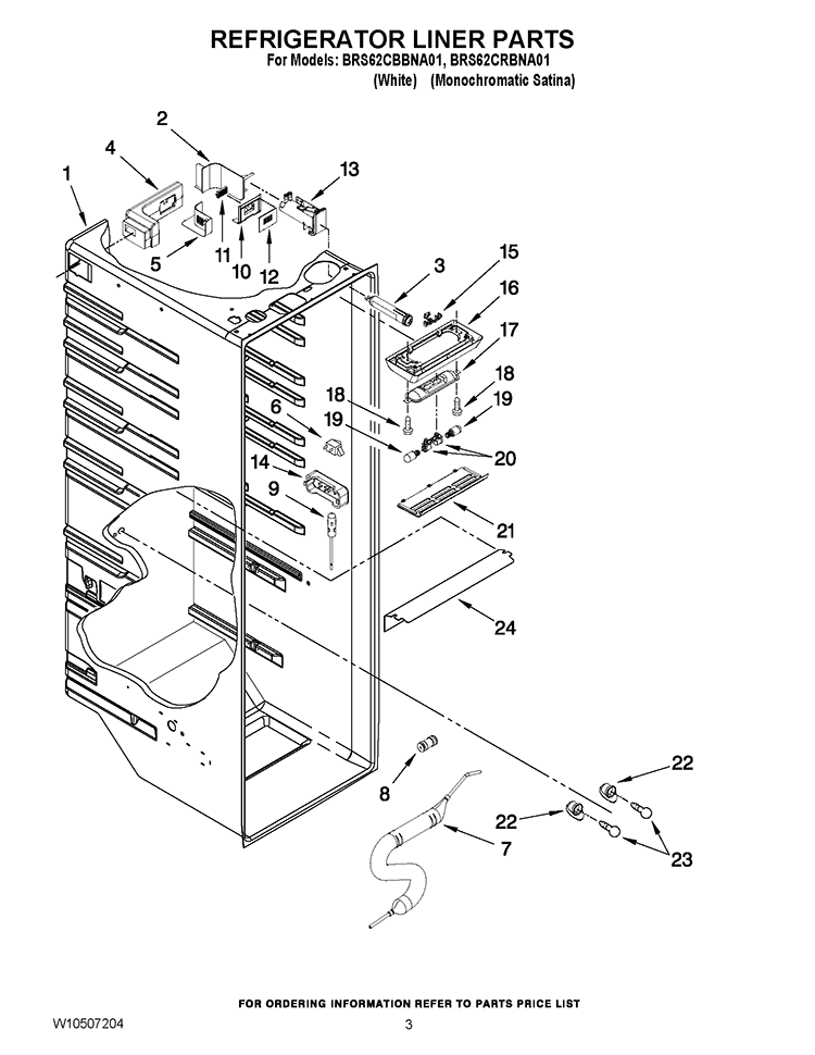 REFRIGERATOR LINER PARTS Diagram and Parts List for BRS62CRBNA01  Whirlpool Refrigerator