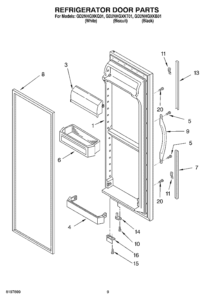 REFRIGERATOR DOOR Diagram and Parts List for GD2NHGXKT01  Whirlpool Refrigerator