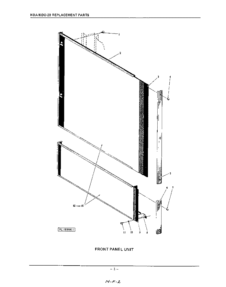FRONT PANEL Diagram and Parts List for KDD20  KitchenAid Dishwasher