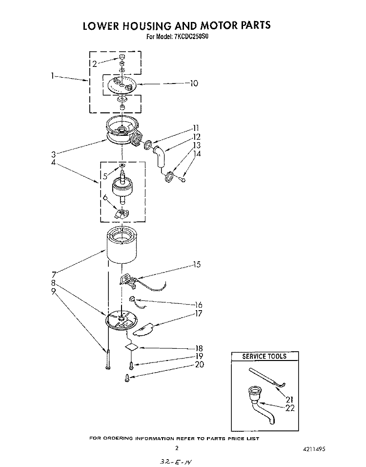 SECTION Diagram and Parts List for 7KCDC250S0  KitchenAid Food Waste Disposer