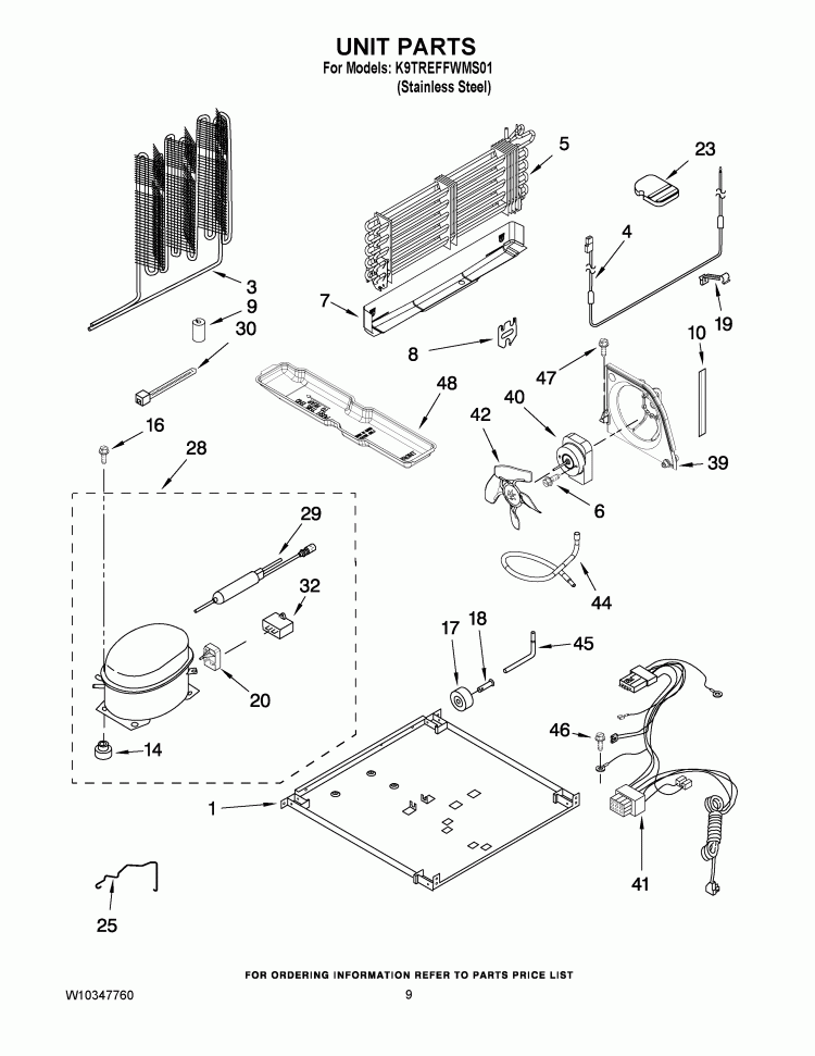 UNIT PARTS Diagram and Parts List for K9TREFFWMS01  KitchenAid Refrigerator