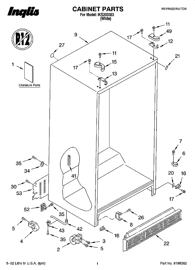 CABINET PARTS Diagram and Parts List for IKS203303  Inglis Refrigerator
