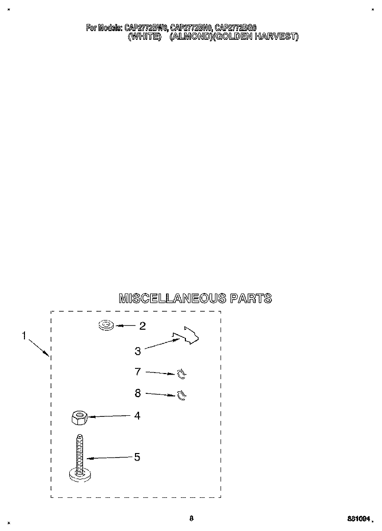 MISCELLANEOUS Diagram and Parts List for CAP2772BN0  Whirlpool Washer