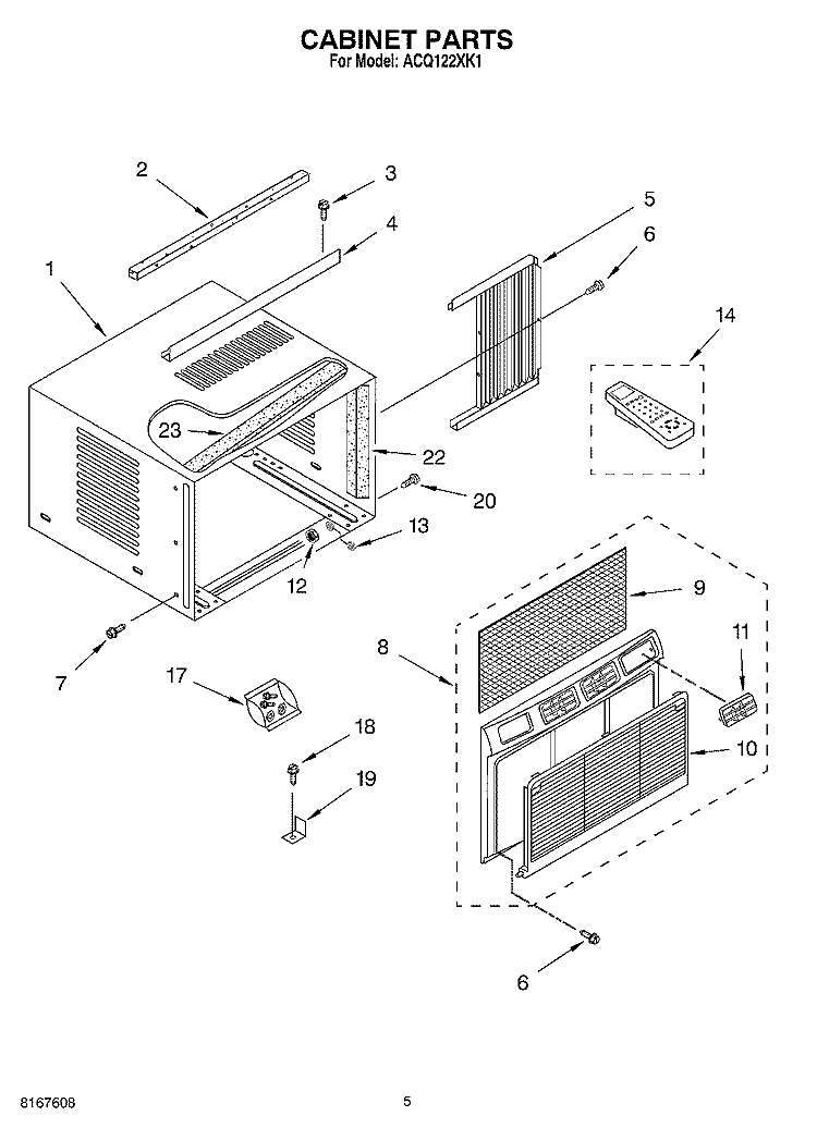 CABINET Diagram and Parts List for ACQ122XK1  Whirlpool Air Conditioner