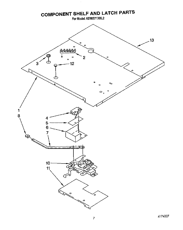 COMPONENT SHELF AND LATCH Diagram and Parts List for KEMI371XBL2  KitchenAid Microwave Oven Combo