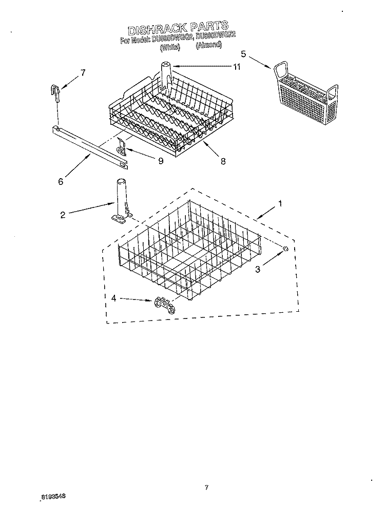 DISHRACK Diagram and Parts List for DU890DWGQ2  Whirlpool Dishwasher