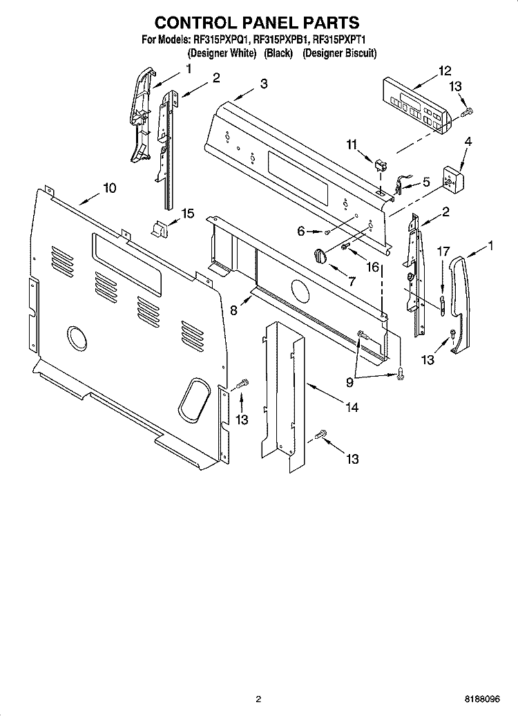 CONTROL PANEL PARTS Diagram and Parts List for RF315PXPB1  Whirlpool Range