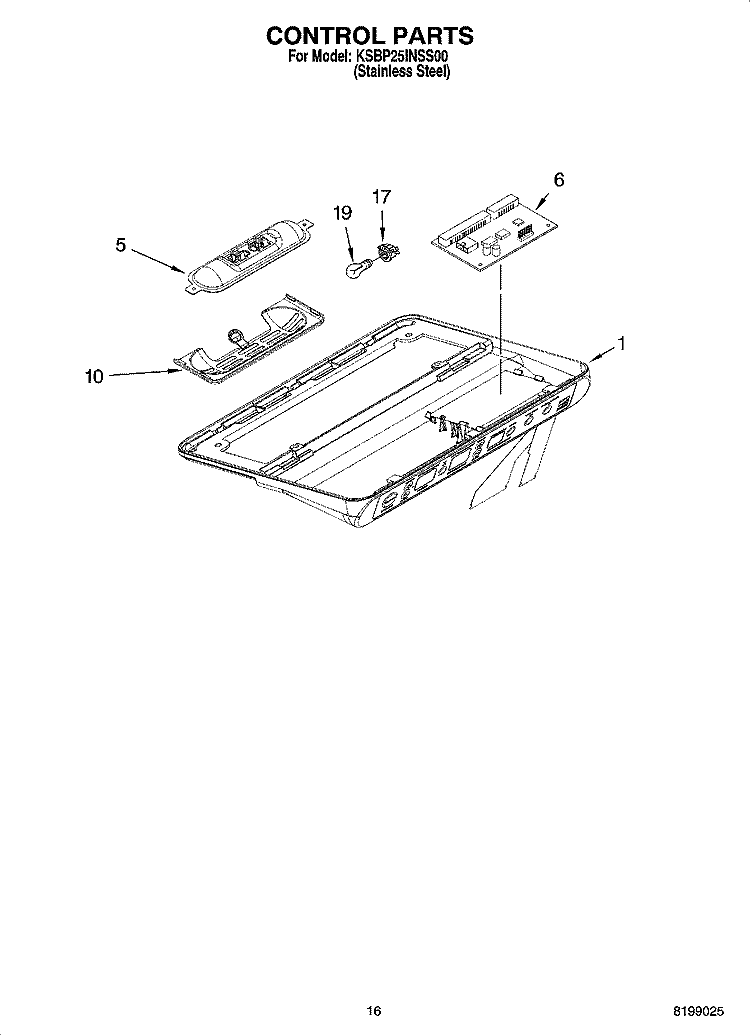 CONTROL PARTS Diagram and Parts List for KSBP25INSS00  KitchenAid Refrigerator