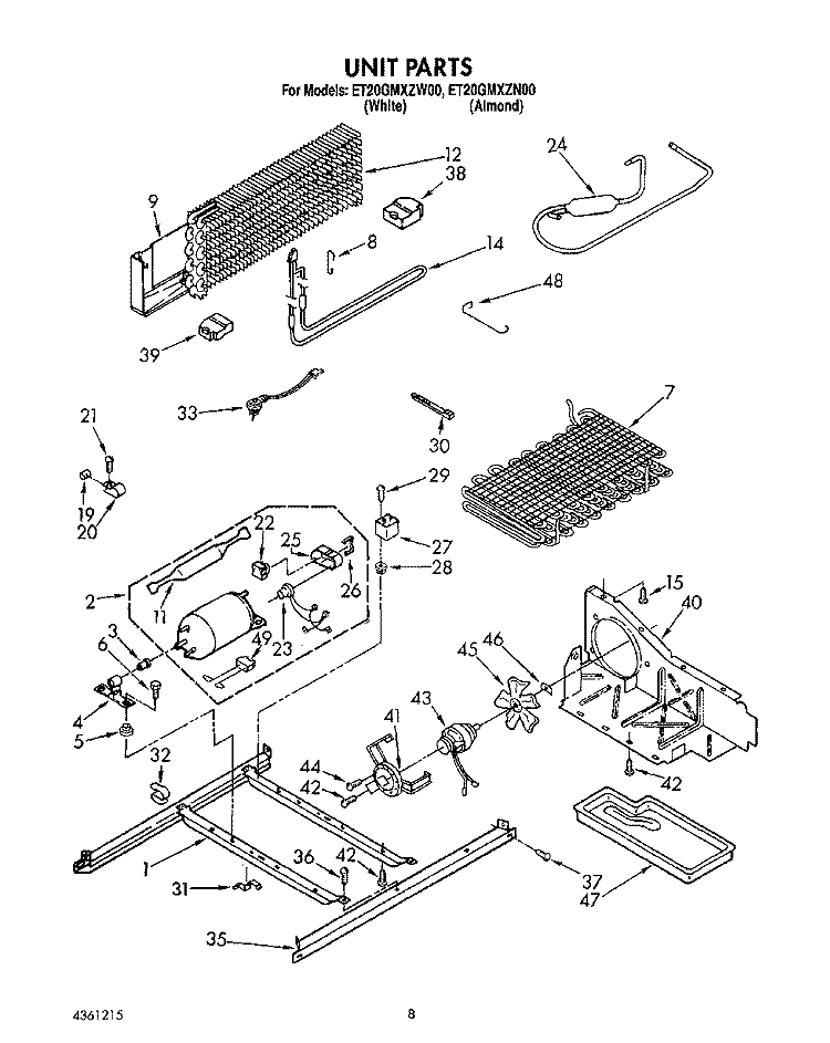 UNIT Diagram and Parts List for ET20GMXZN00  Whirlpool Refrigerator