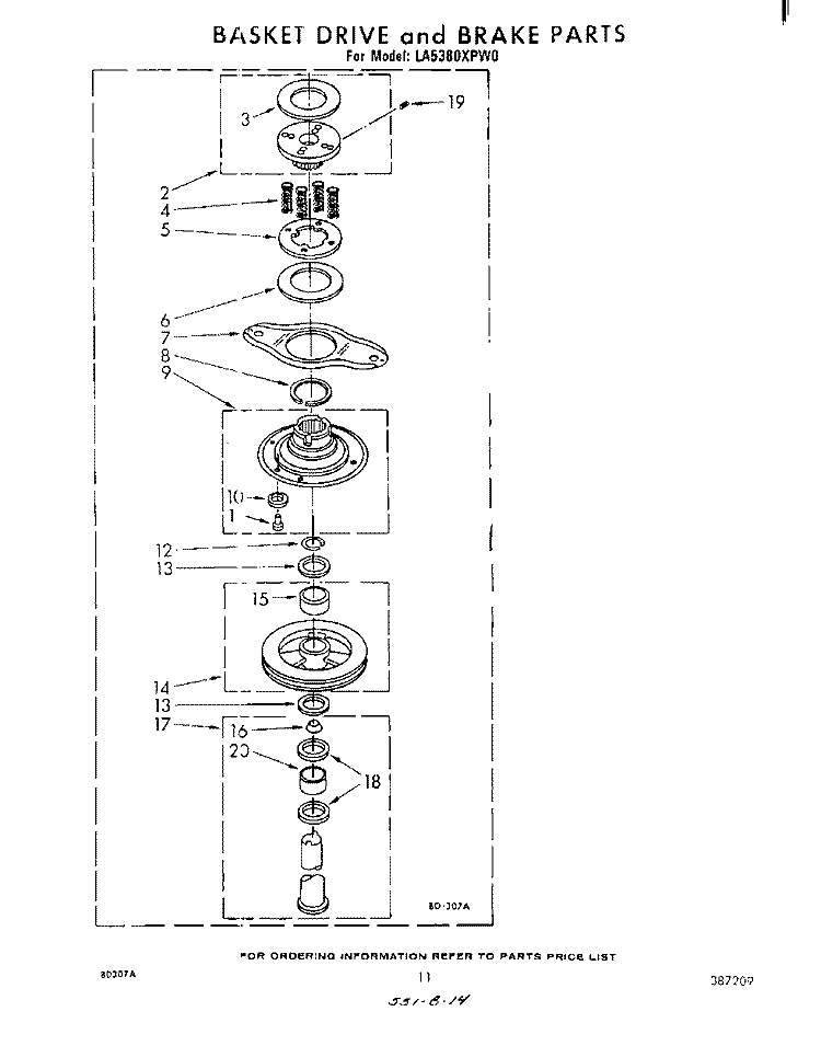 BASKET DRIVE AND BRAKE Diagram and Parts List for LA5380XPW0  Whirlpool Washer