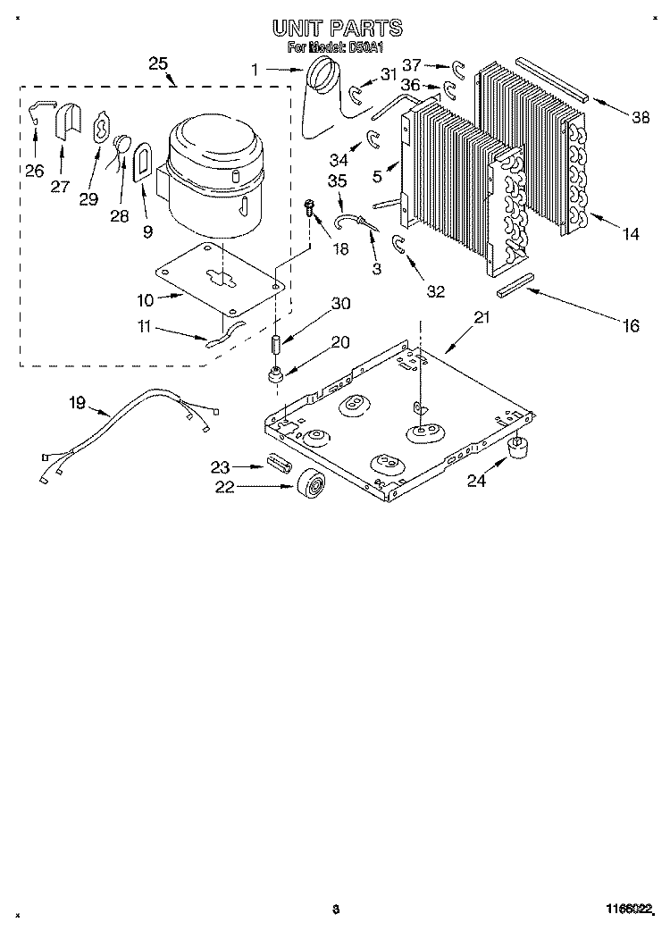 UNIT Diagram and Parts List for D50A1  Whirlpool Dehumidifier