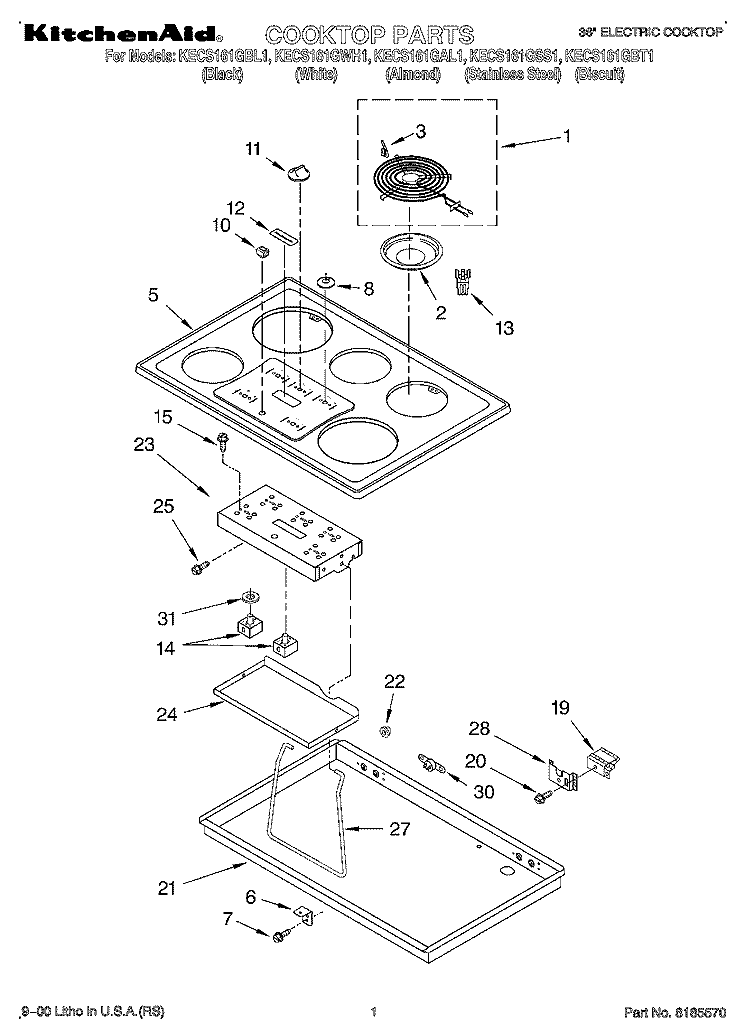 SECTION Diagram and Parts List for KECS161GBL1  KitchenAid Cooktop