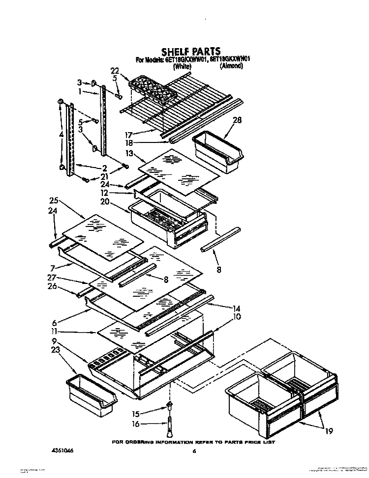 SHELF Diagram and Parts List for 6ET18GKXWW01  Whirlpool Refrigerator