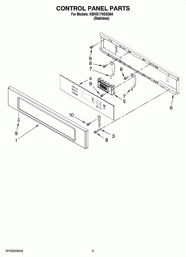 CONTROL PANEL PARTS Diagram and Parts List for KBHS179SSS04  KitchenAid Microwave