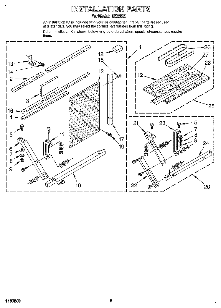 INSTALLATION Diagram and Parts List for RE253E  Whirlpool Air Conditioner