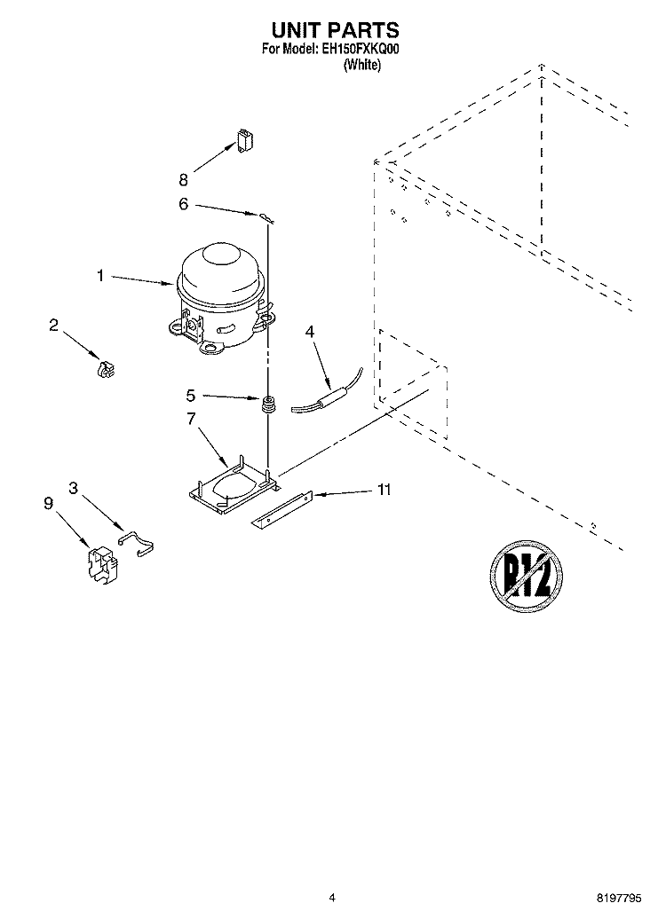SECTION Diagram and Parts List for EH150FXKQ00  Whirlpool Freezer