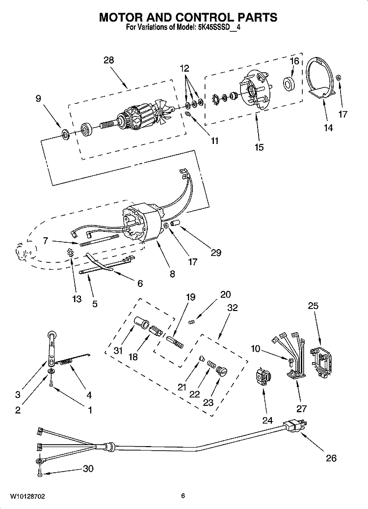 MOTOR AND CONTROL PARTS, OPTIONAL PARTS Diagram and Parts List for 5K45SSSDWH4  KitchenAid Mixer