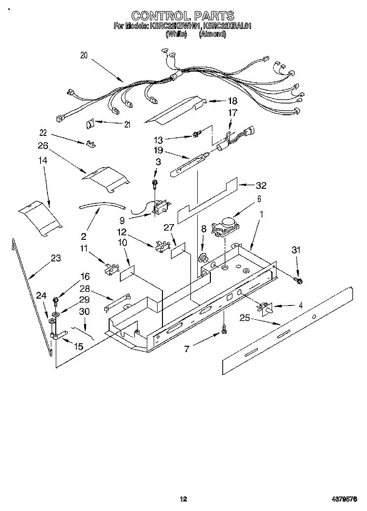 CONTROL Diagram and Parts List for KSRC22KBAL01  KitchenAid Refrigerator