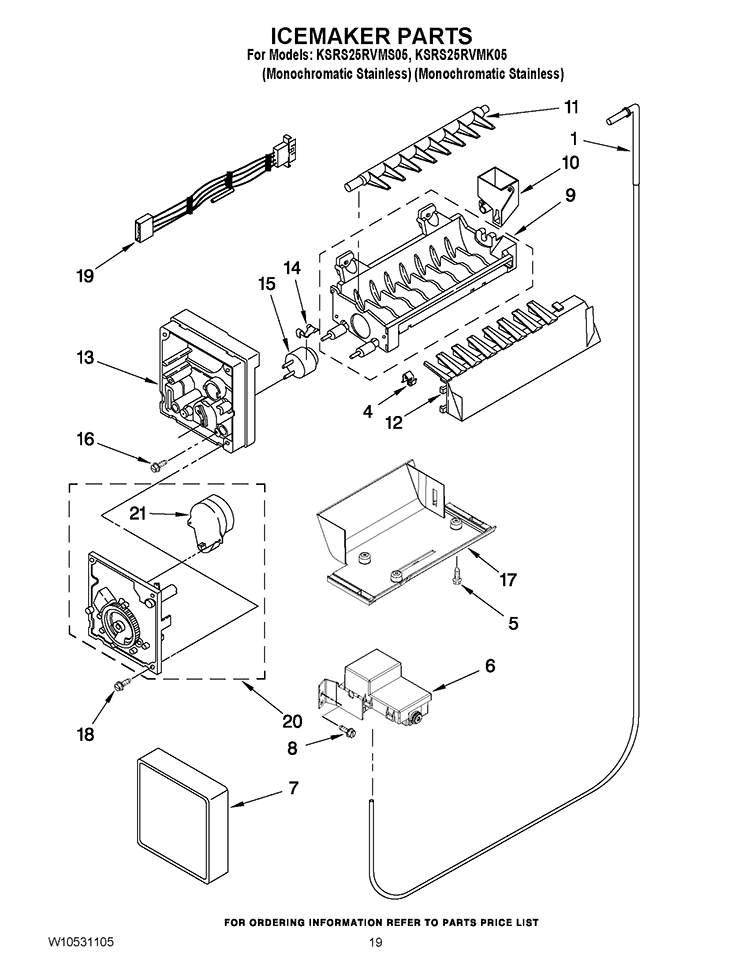 ICEMAKER PARTS Diagram and Parts List for KSRS25RVMK05  KitchenAid Refrigerator