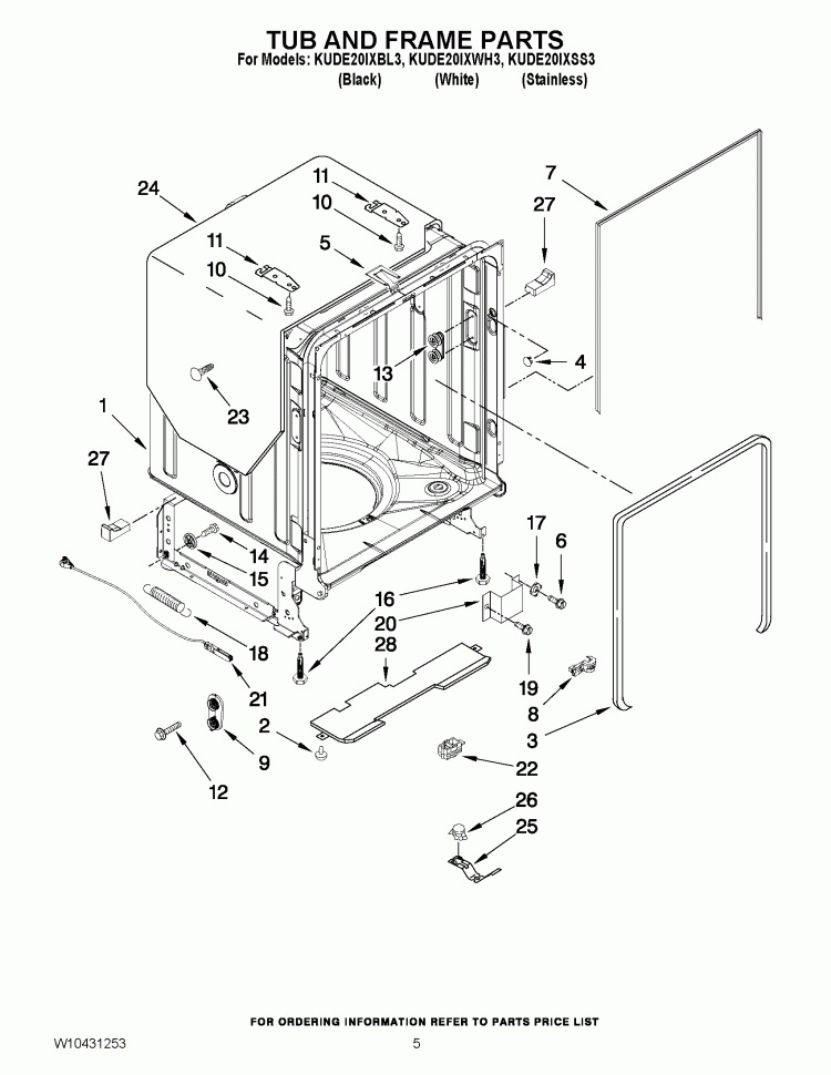 TUB AND FRAME PARTS Diagram and Parts List for KUDE20IXSS3  KitchenAid Dishwasher