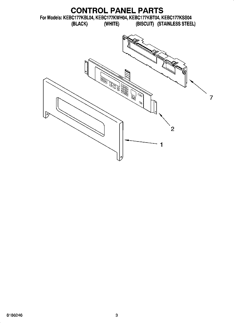 CONTROL PANEL PARTS Diagram and Parts List for KEBC177KBL04  KitchenAid Wall Oven