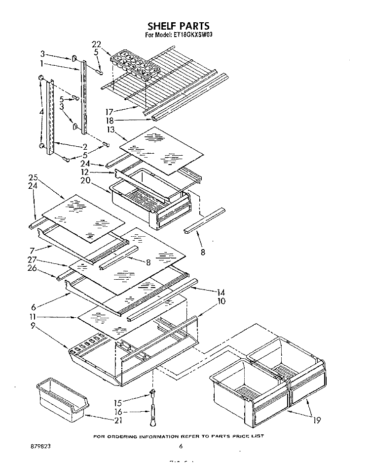 SHELF Diagram and Parts List for ET18GKXSW03  Whirlpool Refrigerator