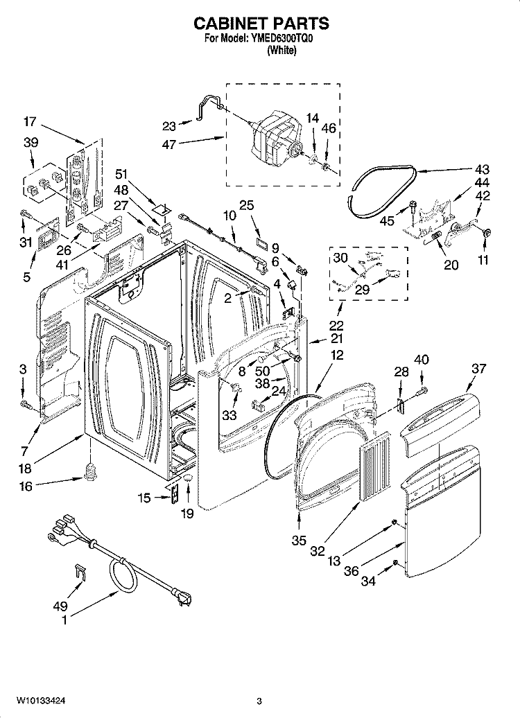 CABINET PARTS Diagram and Parts List for YMED6300TQ0  Maytag Dryer