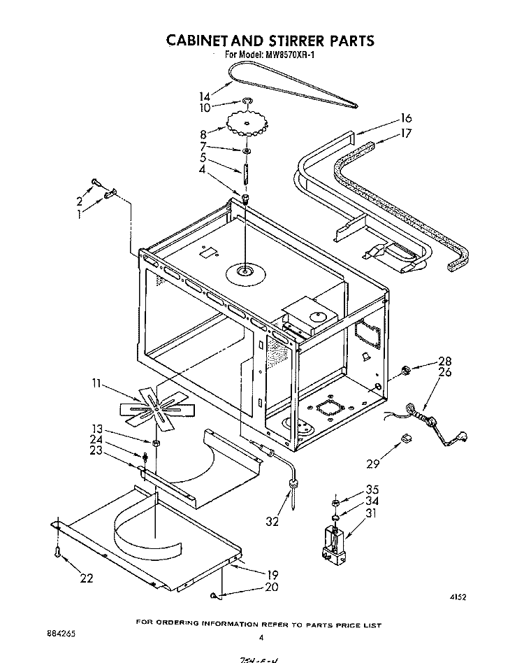 CABINET AND STIRRER Diagram and Parts List for MW8570XR1  Whirlpool Microwave