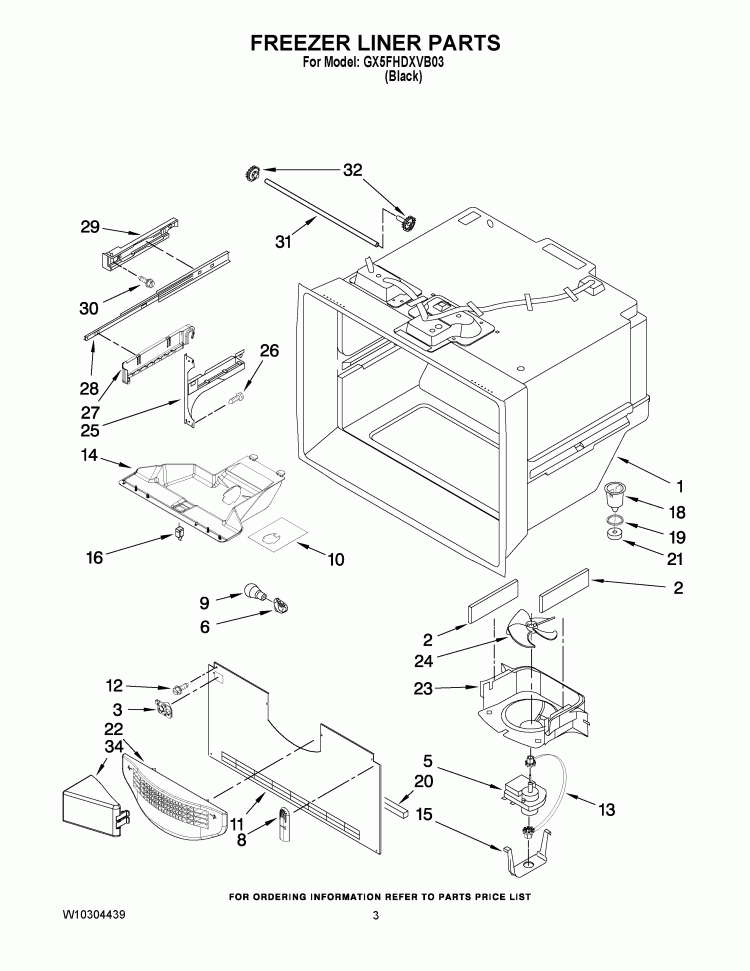 FREEZER LINER PARTS Diagram and Parts List for GX5FHDXVB03  Whirlpool Refrigerator