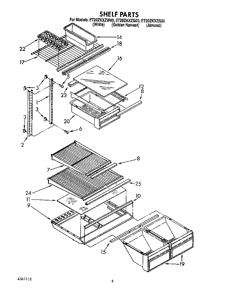 SHELF Diagram and Parts List for ET20ZKXZW00  Whirlpool Refrigerator