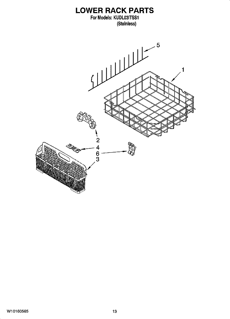 LOWER RACK PARTS, OPTIONAL PARTS (NOT INCLUDED) Diagram and Parts List for KUDL03ITSS1  KitchenAid Dishwasher