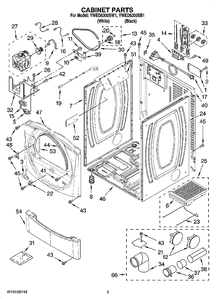 CABINET PARTS Diagram and Parts List for YWED8300SW1  Whirlpool Dryer