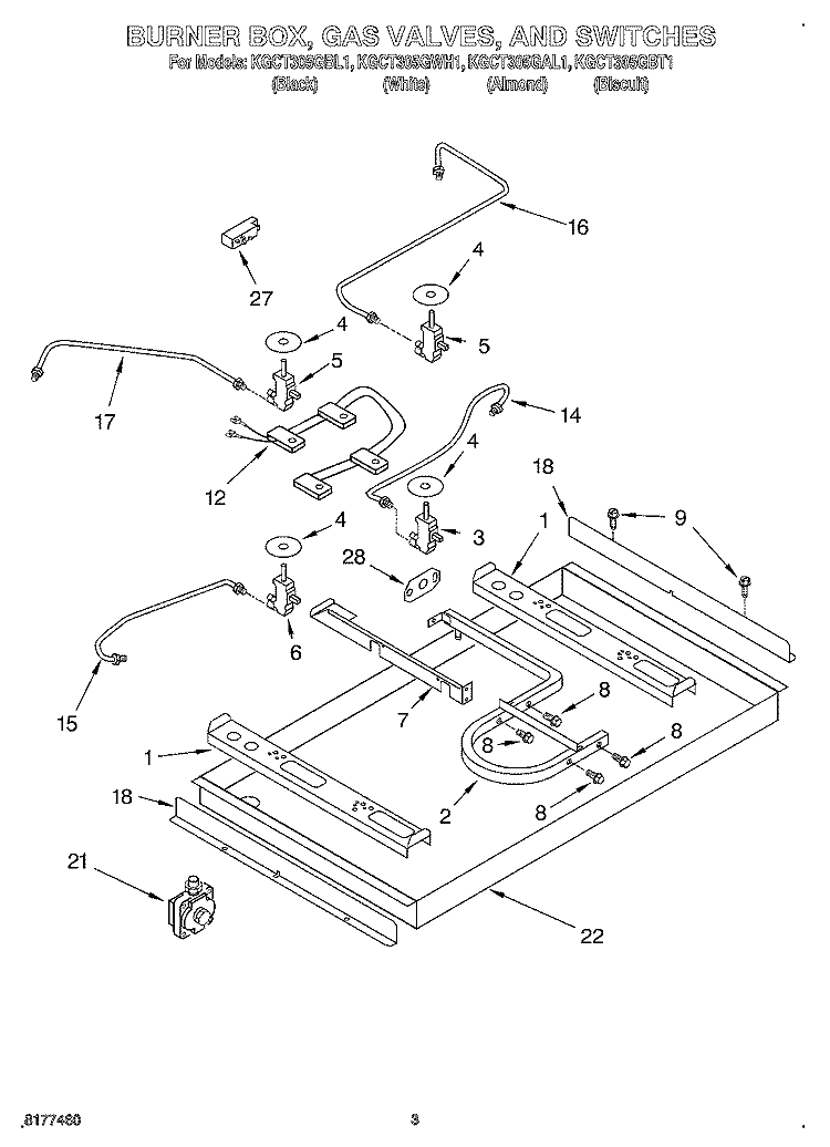 SECTION Diagram and Parts List for KGCT305GBL1  KitchenAid Cooktop