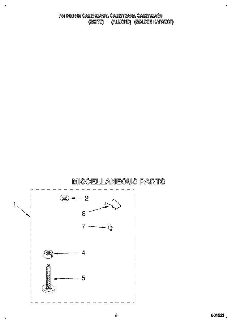 MISCELLANEOUS Diagram and Parts List for CAE2792AG0  Whirlpool Washer
