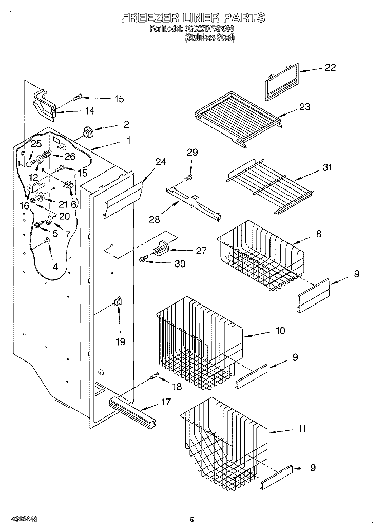 FREEZER LINER Diagram and Parts List for 6GD27DFXFS00  Whirlpool Refrigerator