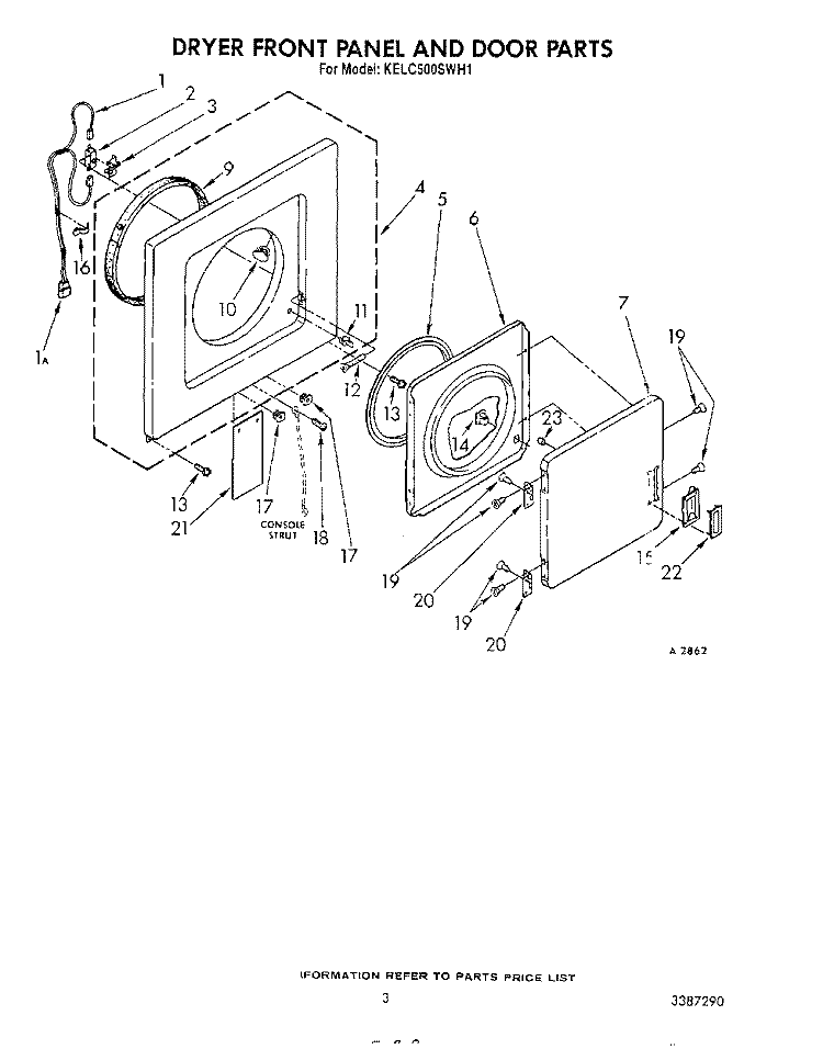 DRYER FRONT PANEL AND DOOR Diagram and Parts List for KELC500SWH1  KitchenAid Washer Dryer Combo