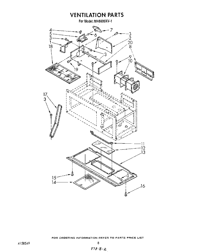 VENTILATION Diagram and Parts List for MH6600XV1  Whirlpool Microwave