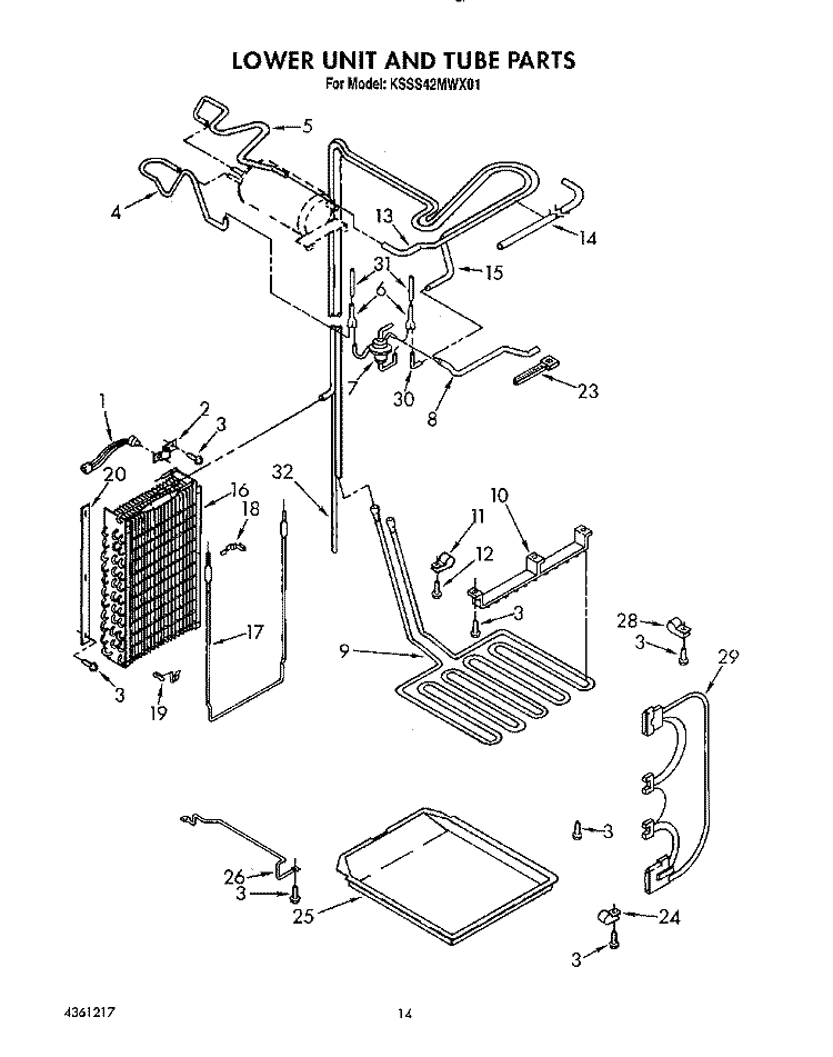 LOWER UNIT AND TUBE Diagram and Parts List for KSSS42MWX01  KitchenAid Refrigerator