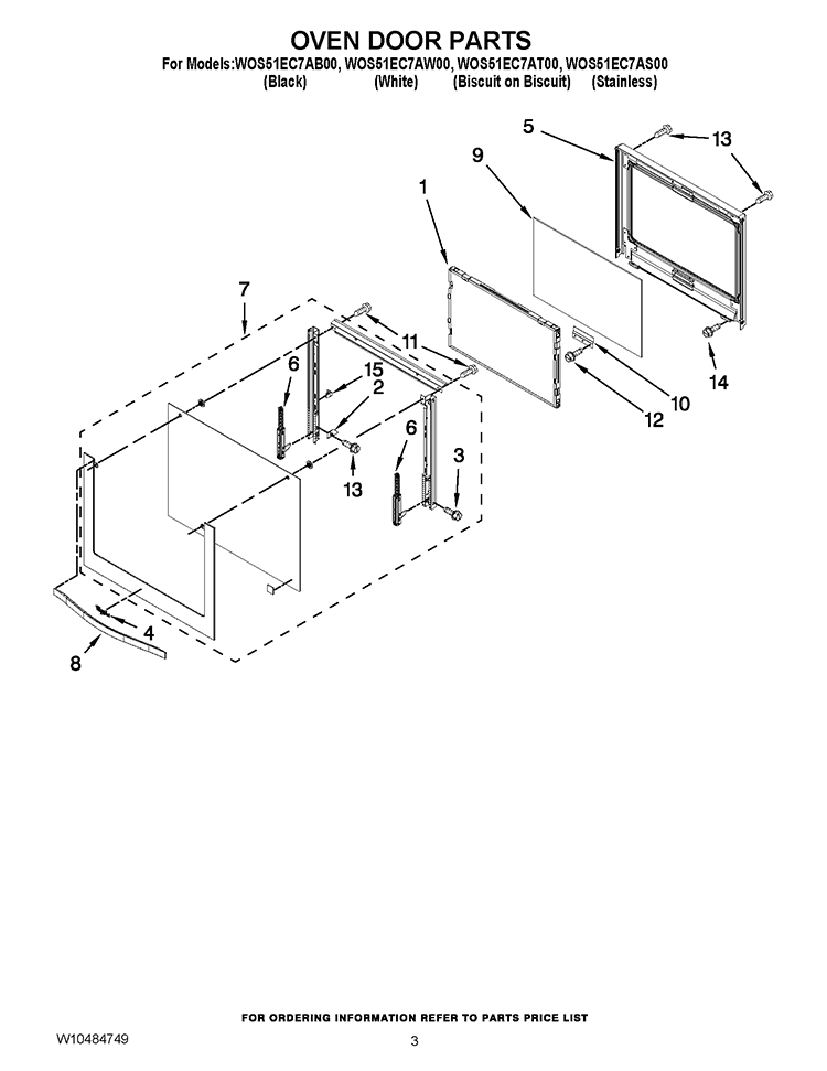 OVEN DOOR PARTS Diagram and Parts List for WOS51EC7AS00  Whirlpool Wall Oven