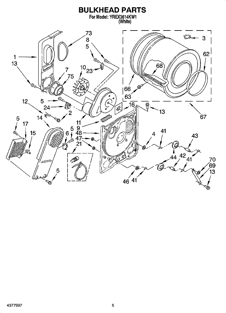 BULKHEAD PARTS Diagram and Parts List for YREX3614KW1  Roper Dryer