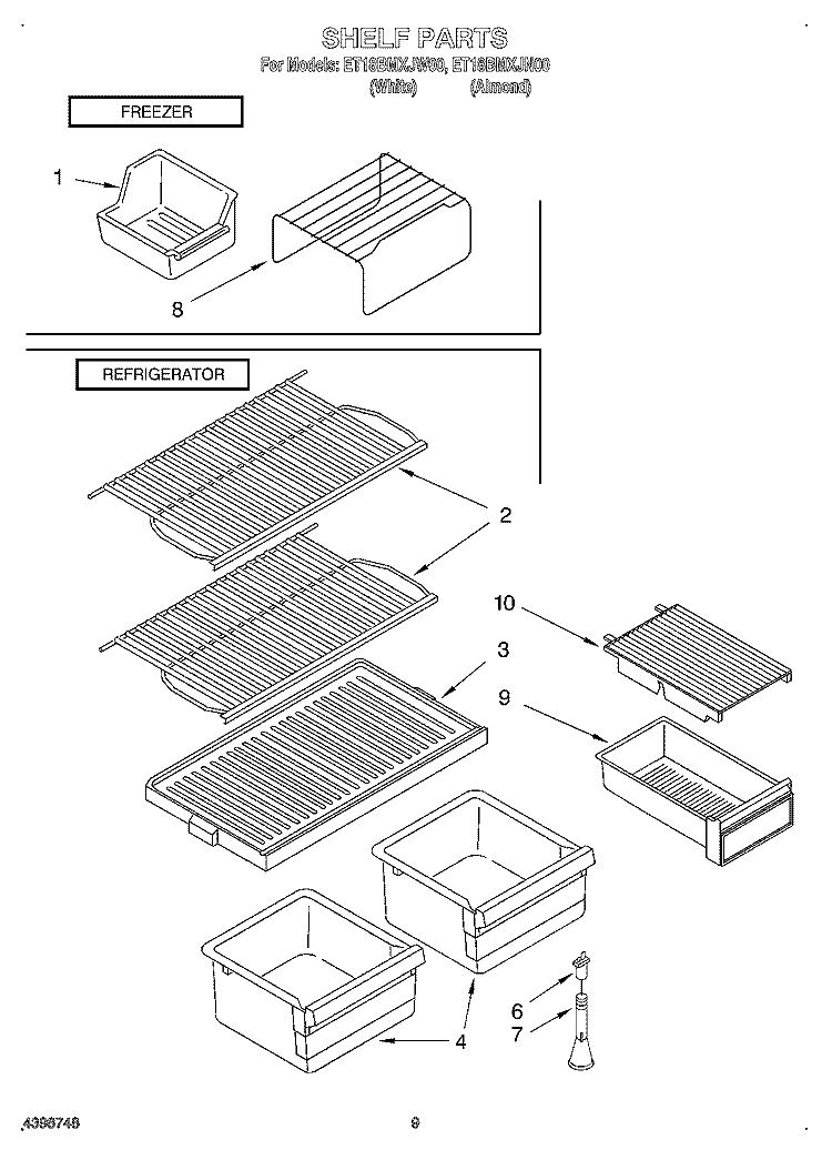 SHELF Diagram and Parts List for ET18BMXJN00  Whirlpool Refrigerator