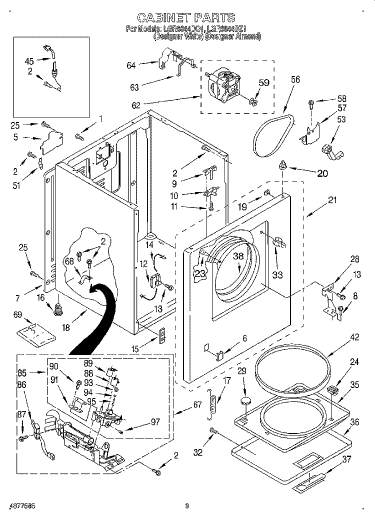 CABINET Diagram and Parts List for LGR6644DZ1  Whirlpool Dryer