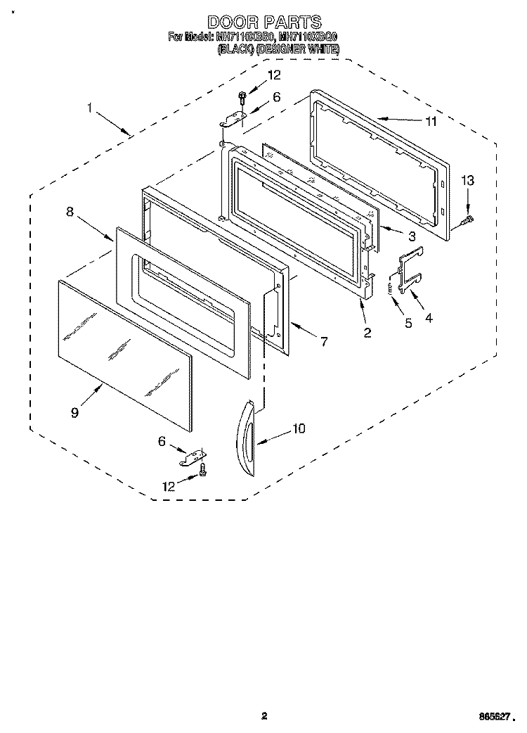DOOR Diagram and Parts List for MH7110XBQ0  Whirlpool Microwave