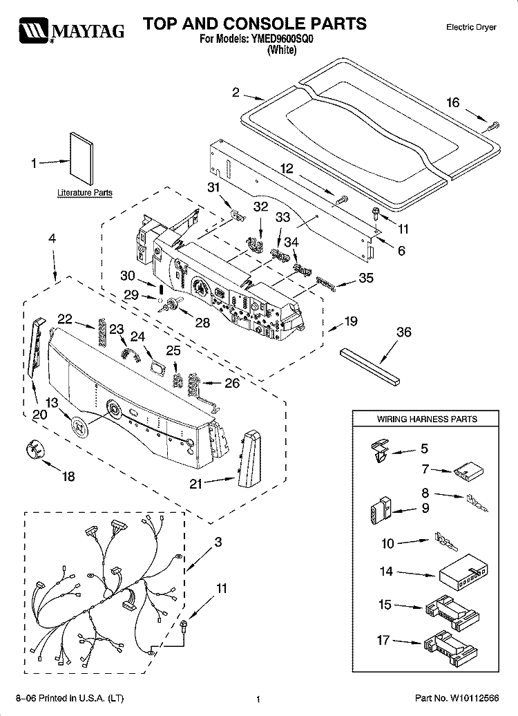 TOP AND CONSOLE PARTS Diagram and Parts List for YMED9600SQ0  Maytag Dryer