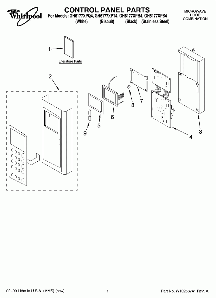 CONTROL PANEL PARTS Diagram and Parts List for GH6177XPB4  Whirlpool Microwave
