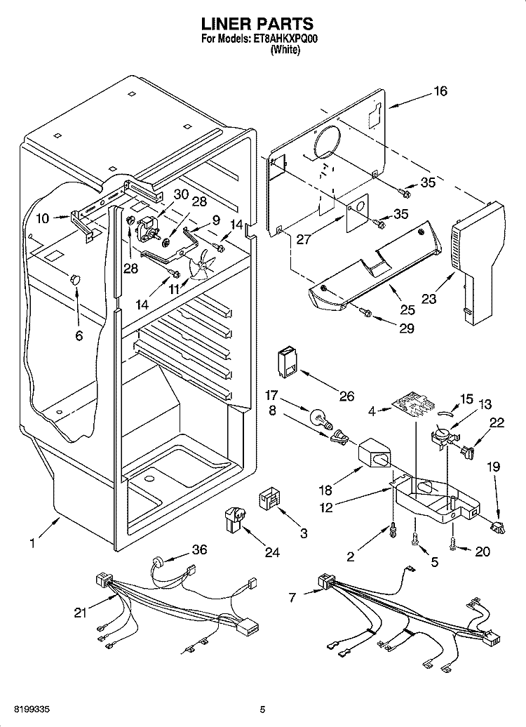 LINER PARTS Diagram and Parts List for ET8AHKXPQ00  Whirlpool Refrigerator