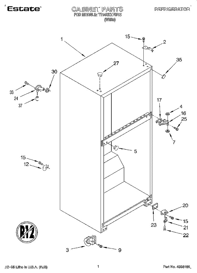 CABINET Diagram and Parts List for TT14DKXEW15  Estate Refrigerator
