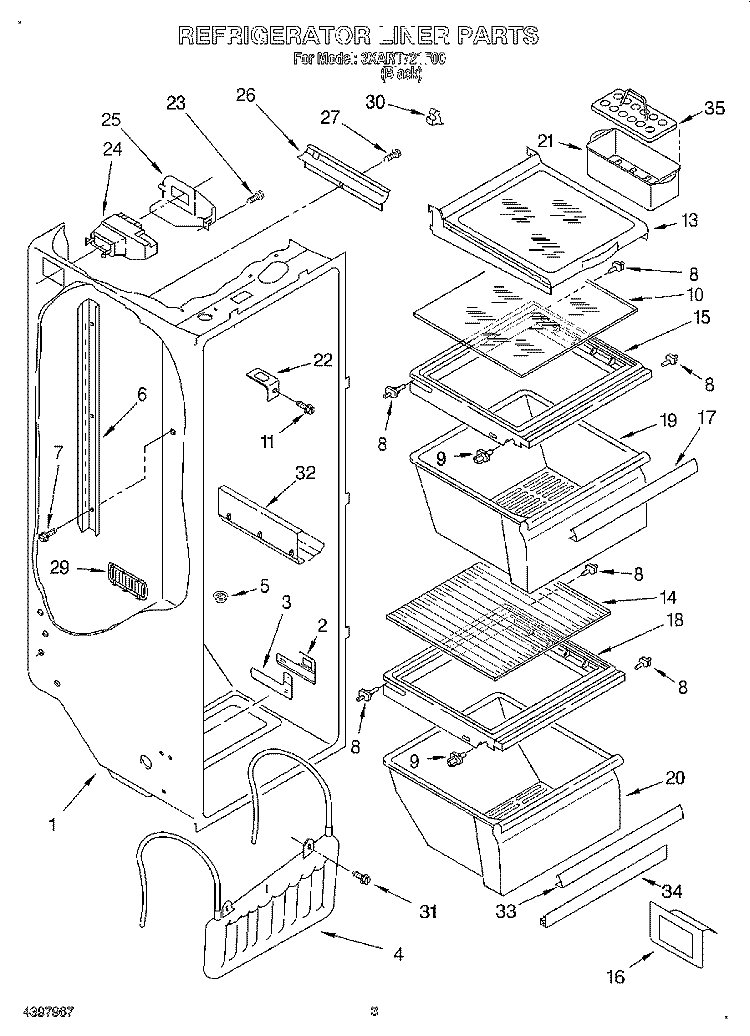 REFRIGERATOR LINER Diagram and Parts List for 3XART721F00  Whirlpool Refrigerator